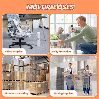 MUNBYN Shrink Wrap, Stretch Wrap with Handles, Stretch Film Roll Industrial Strength, Plastic Wrap for Pallet Wrapping Shipping Moving, 15 Inch x 1000 Ft, 2 Pack, 60 Gauge