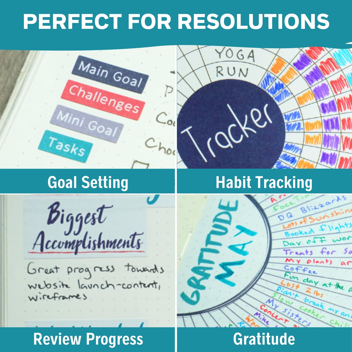 Improve Yourself Planner Stickers Set - Large Value Pack 24 Sheets Self-Improvement Sticker Pack - Goal Setting, Habit Trackers, Gratitude, Mood Tracker, Colorable Mandalas for Bullet Dotted Journals