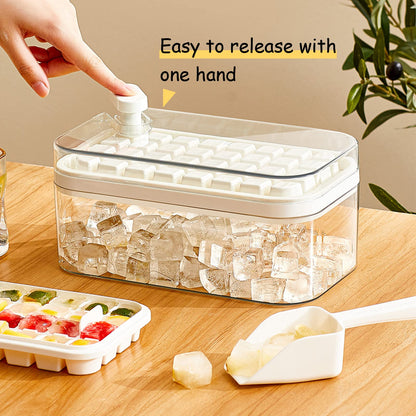Ice Cube Tray with Lid and Bin, 2 Pack for Freezer, 64 Pcs Ice Cube Mold (White)