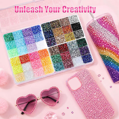 51000Pcs 48 Colors Resin Jelly Rhinestones for Bedazzling and Tools 3mm Flatback Gems for Diamond Art Bedazzler Kit with 3Pcs 10ML Glue for Clothing Crafting Book Nail Art