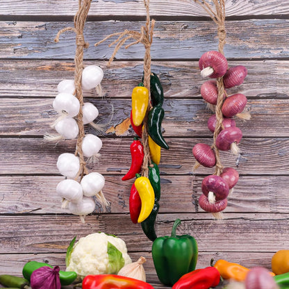 1 Gresorth Pcs Artificial White Garlic String Fake Ceramics Vegetable Hanging Decoration Lifelike Onion Garland