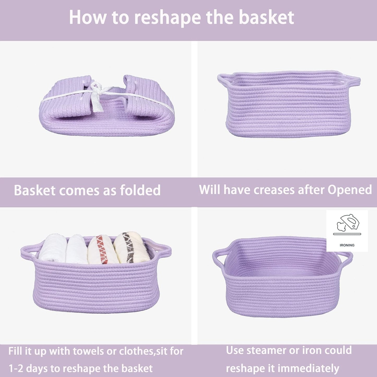 XUANGUO Woven Cotton Rope Storage Basket - Decorative Organizer for Pets & Nursery | Light Purple