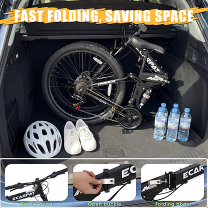 richvelo 26 Inch Foldable Mountain Bike, 21 Speed with Double Shock Effect, High Carbon Steel Frame, Double-Kill Disc Brake System, Unique Design and Ergonomic Frame & Cushion, Black