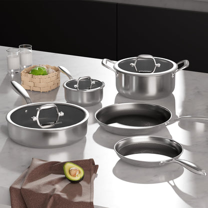 COOKER KING Stainless Steel Cookware Set, Pots and Pans Set Non Stick, Frying Pans, Saucepan, Saute Pan & Stock Pot, Non Toxic, Induction, Oven, Dishwasher Safe, PFOA Free