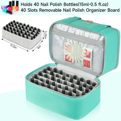 LEFOR·Z Nail Polish Organizer,Double-Layer Nail Organizers and Storage,Nail Polish Carrying Case for 40 Bottles (15ml-0.5 fl.oz) and Nail Lamp,Portable Nail Polish Holder for Nail Supplies,Mint Green