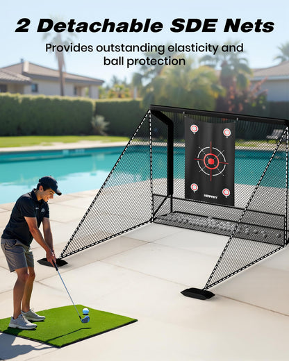 Golf Practice Net, 10x7ft Heavy Duty Golfnets for Indoor/Outdoor Training, Portable Hitting Nets with Carry Bag, Ideal Golfs Training Aid for Golfers Backyard Driving Chipping Swing