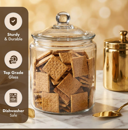 1 Gallon Glass Cookie Jar with Lid – Glass Jar with Lid - Airtight Food Storage Container for Cookies, Candy, Flour, Dog Treats – Clear Large Kitchen Jar for Pantry - Glass Containers with Lids