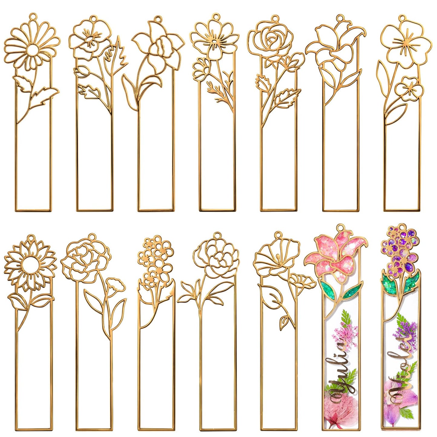 LET'S RESIN 12pcs Metal Bookmark Bezels for Resin with Tassels, UV Resin Molds for DIY Bookmarks, Flower Bookmark Bezels Kit for Craft Supplies & Wind Chime Accessories, Gifts for Book Lover