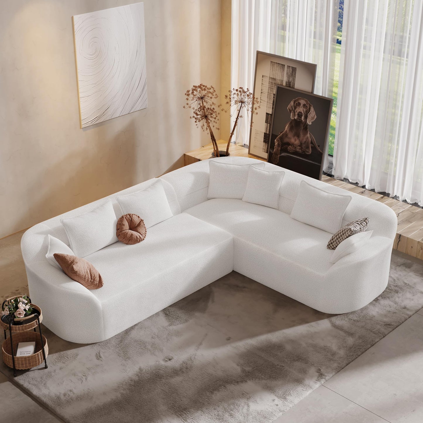 Vesgantti Luxury Modern Curved Sectional Sofa, Oversized Chenille Cloud Couch for Living Room, Comfy Luxury L-Shaped Boneless Sofa with Extra Deep Seat, Tool-Free Assembly, Snow White