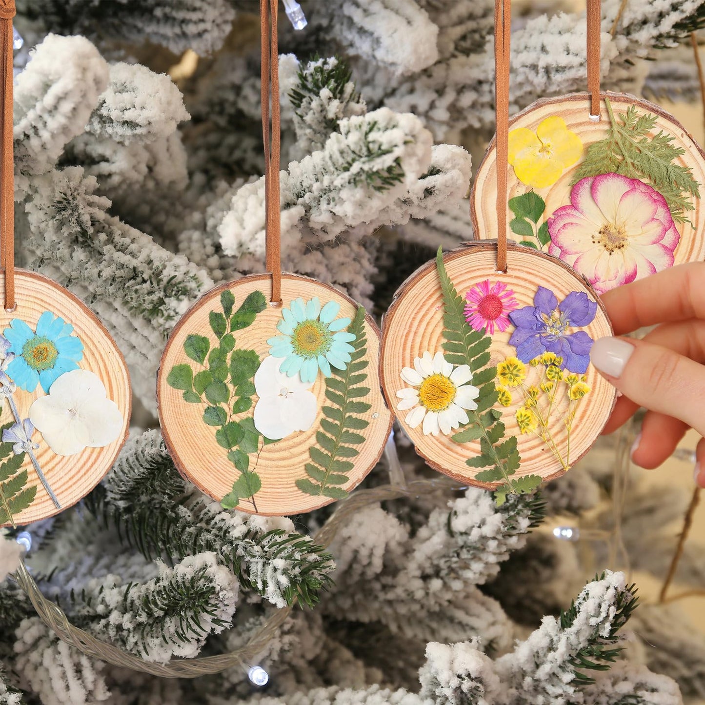 Maasechs 20 Set Spring DIY Wooden Crafts with Dried Pressed Flowers Leaves Unfinished Wood Slices Hanging Ornaments for Art Project Craft Wedding Home Decoration Gifts(Vivid)