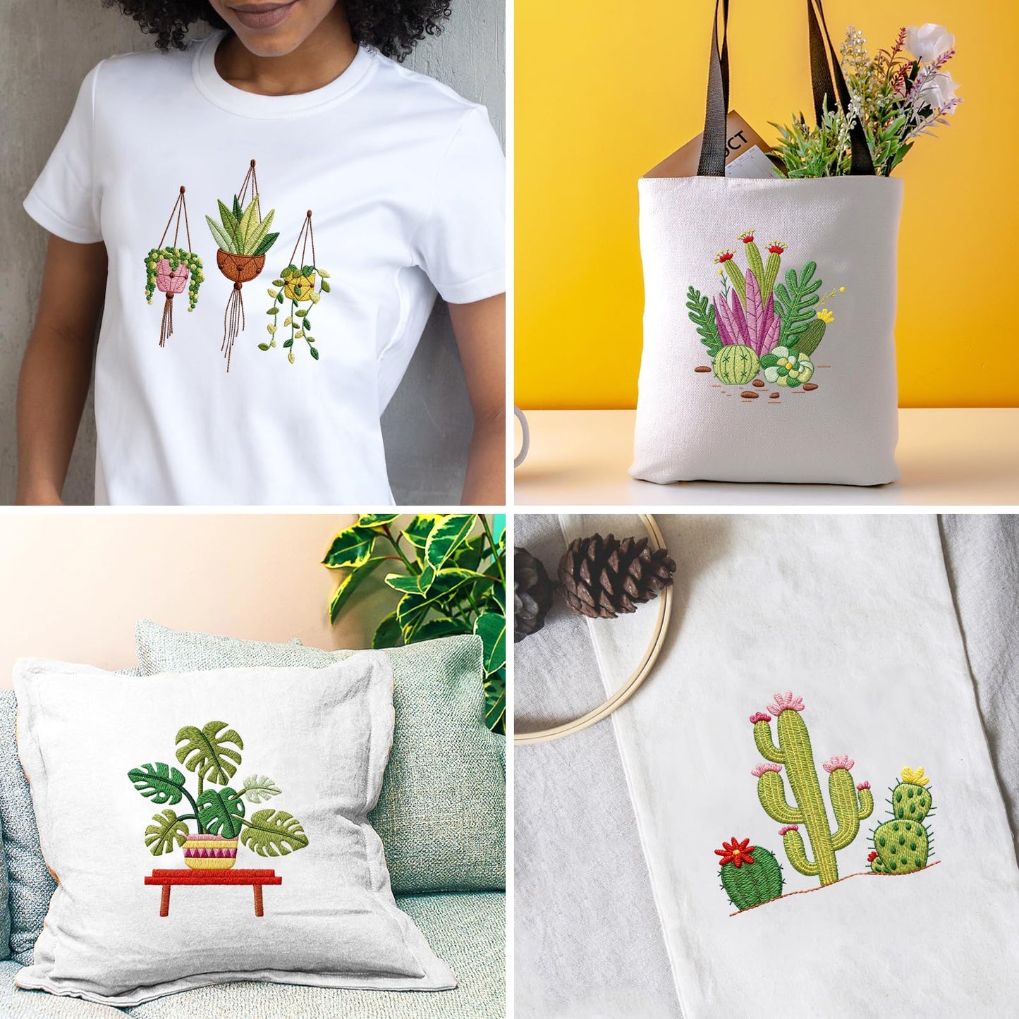 INFUNLY 4 Pack Tropical Plants Embroidery Kit for Beginners Adults Cactus Embroidery Starter Kit Punch Needle Embroidery Kits Palm Leaf Cross Stitch Kits with Patterns Instructions for DIY