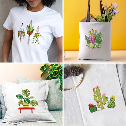 INFUNLY 4 Pack Tropical Plants Embroidery Kit for Beginners Adults Cactus Embroidery Starter Kit Punch Needle Embroidery Kits Palm Leaf Cross Stitch Kits with Patterns Instructions for DIY