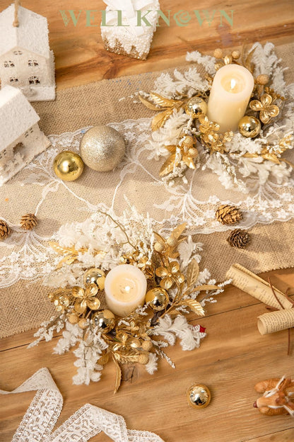 Well Known Mini Golden White Floral Candle Rings - 9" Decorative Wreaths for Home & Events