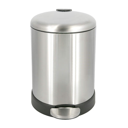 Glad Small Trash Can, 1.2 Gallon | Round Stainless Steel Garbage Bin with Soft Close Lid & Step Foot Pedal | Metal Waste Basket with Removable Inner Bucket, Stainless, 8 x 9.5 x 12 inches