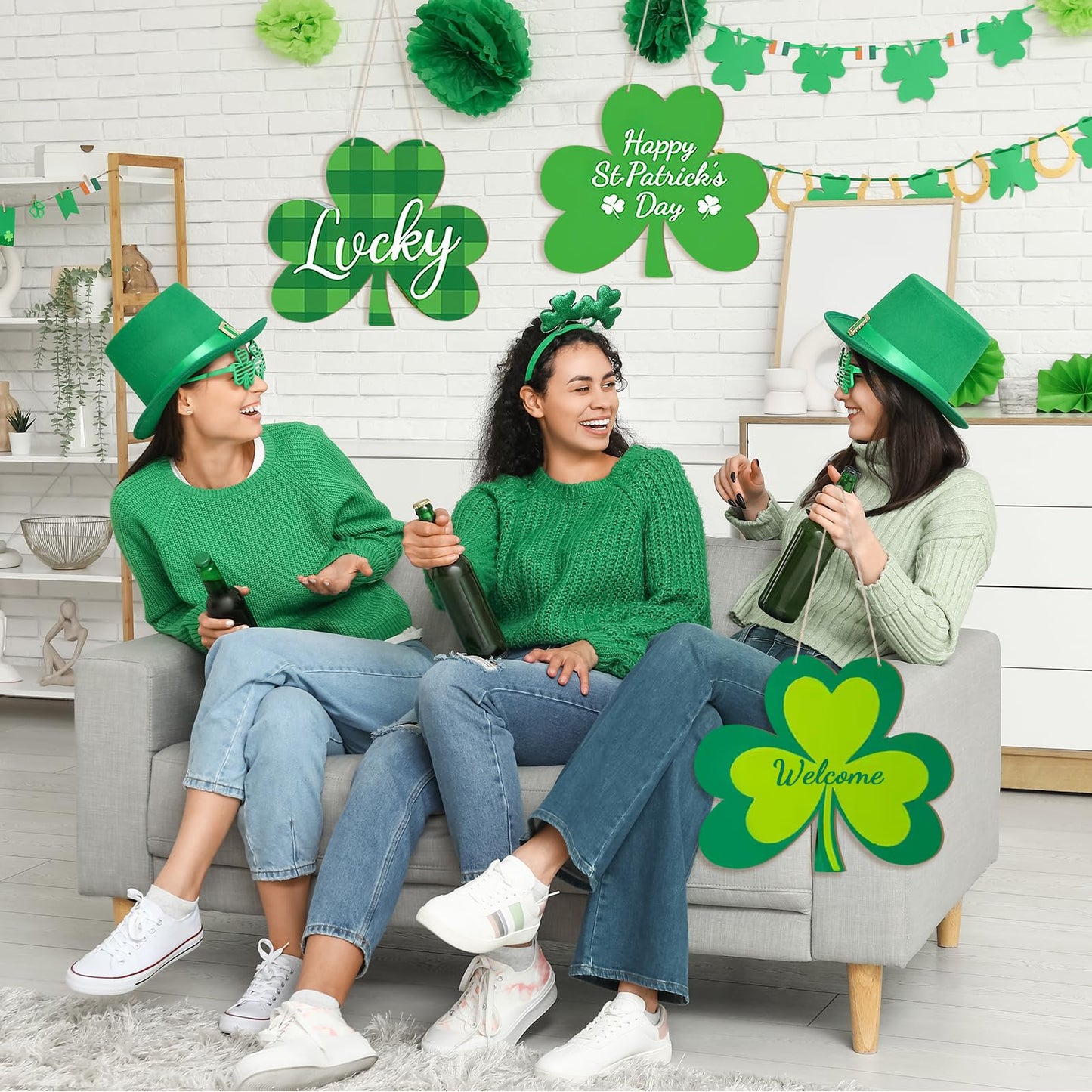 Large Size 12" Wooden Shamrock Ornaments to Paint, St. Patrick's Day Decoration Cutouts Wooden DIY Blank Unfinished Shamrock Irish Door Hanging Sign Plaque Crafts Hanging Decorations 3PCS
