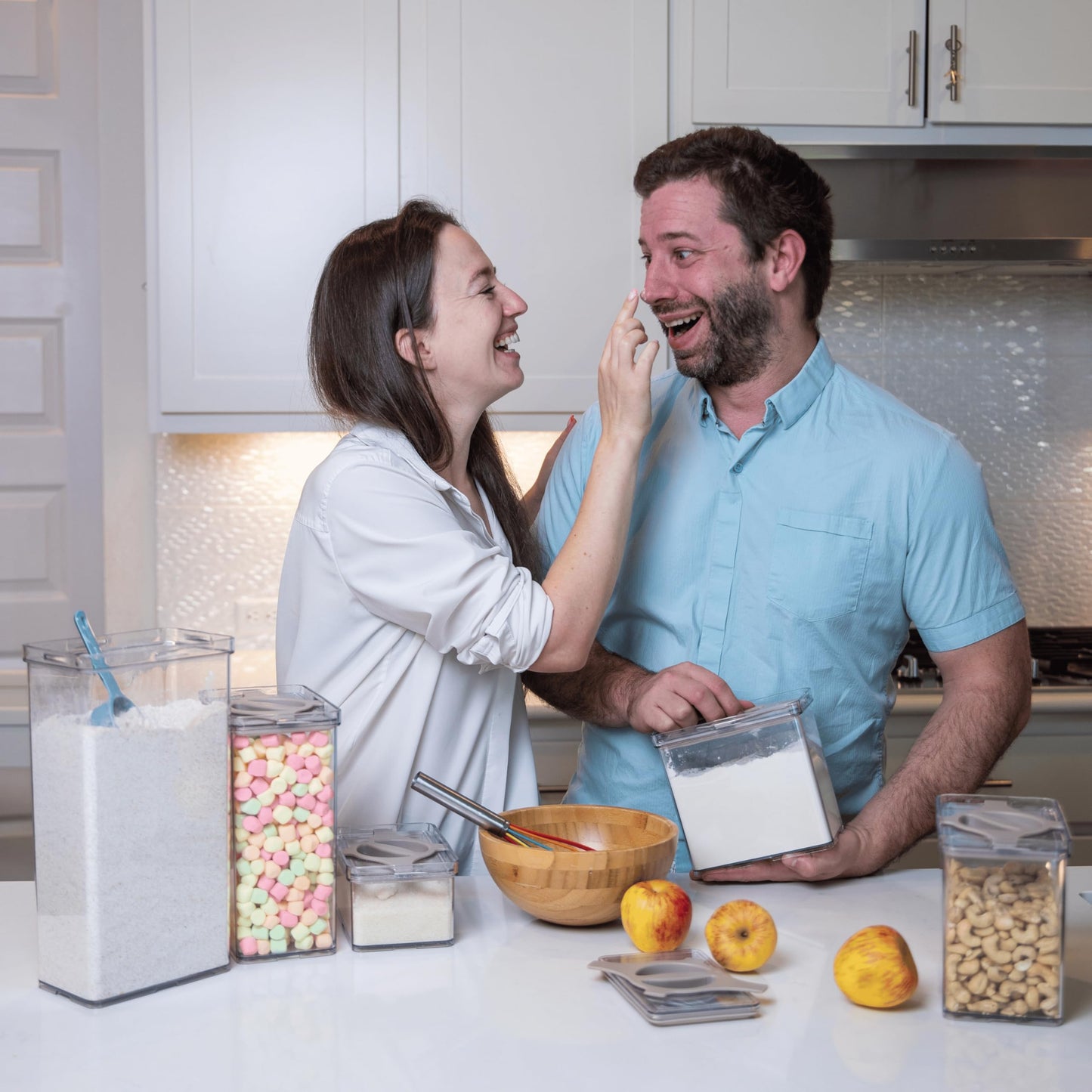 Prestoor 5-Piece SAN Airtight Pantry Storage Container Set, Leakproof Twist-Lock Lids, BPA-Free Stackable Canisters for Sugar, Flour, Pasta, Cereal & Snacks (0.8qt, 1.9qt ×2, 3qt, 4qt)
