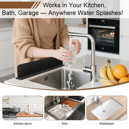 Silicone Sink Splash Guard, Sink Splash Guard with Suction Cup, Kitchen Sink Splash Guard that Can Be Placed Behind the Sink, Sink Splash Guard(17.3 x 4.1 Inch Black)