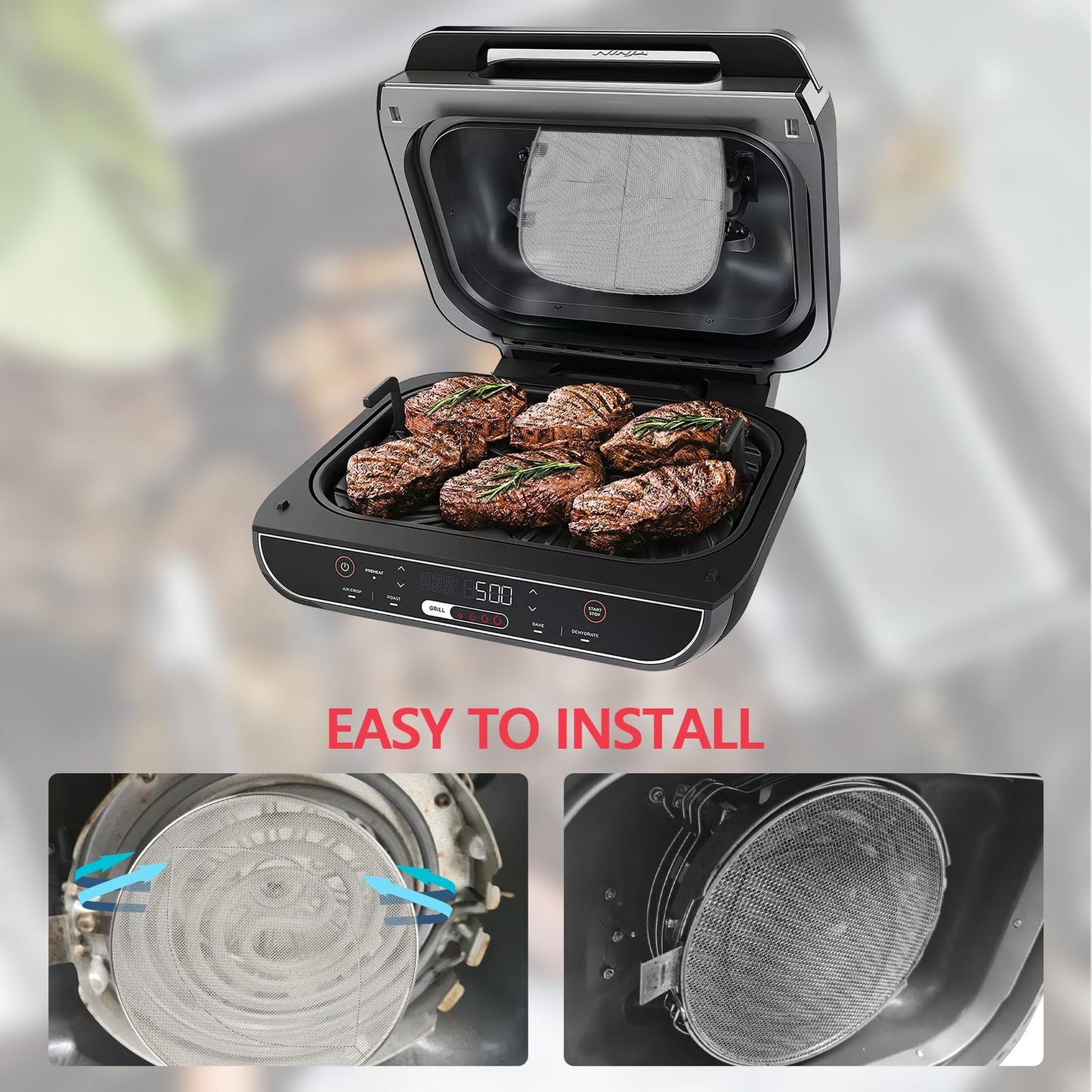 2-Pack Splatter Shield for Ninja AG300 AG301 AG301C AG300C Foodi Air Fryer Accessories, Splash Guard for Ninja 5 in 1 Smart Xl Indoor Grill Mesh Screen, Stainless Steel Splatter Screen