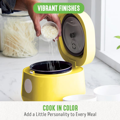 GreenLife 4-Cup Digital Rice Cooker, PFAS & PFOA-Free Removable Ceramic Pot, Healthy Cooking, Yellow