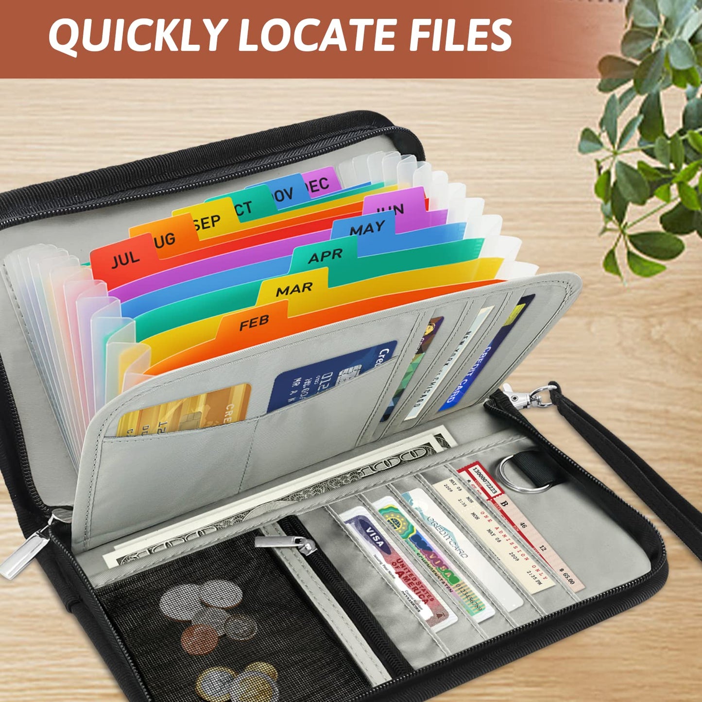 NORDUN 13 Pockets Receipt Coupon Organizer with Card Holder, Mini Expandable Ticket Storage & Card Case with Labels,Check/Bill/Invoice/Cash Sorter Wallet,for Home, Purse