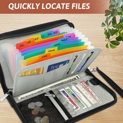NORDUN 13 Pockets Receipt Coupon Organizer with Card Holder, Mini Expandable Ticket Storage & Card Case with Labels,Check/Bill/Invoice/Cash Sorter Wallet,for Home, Purse