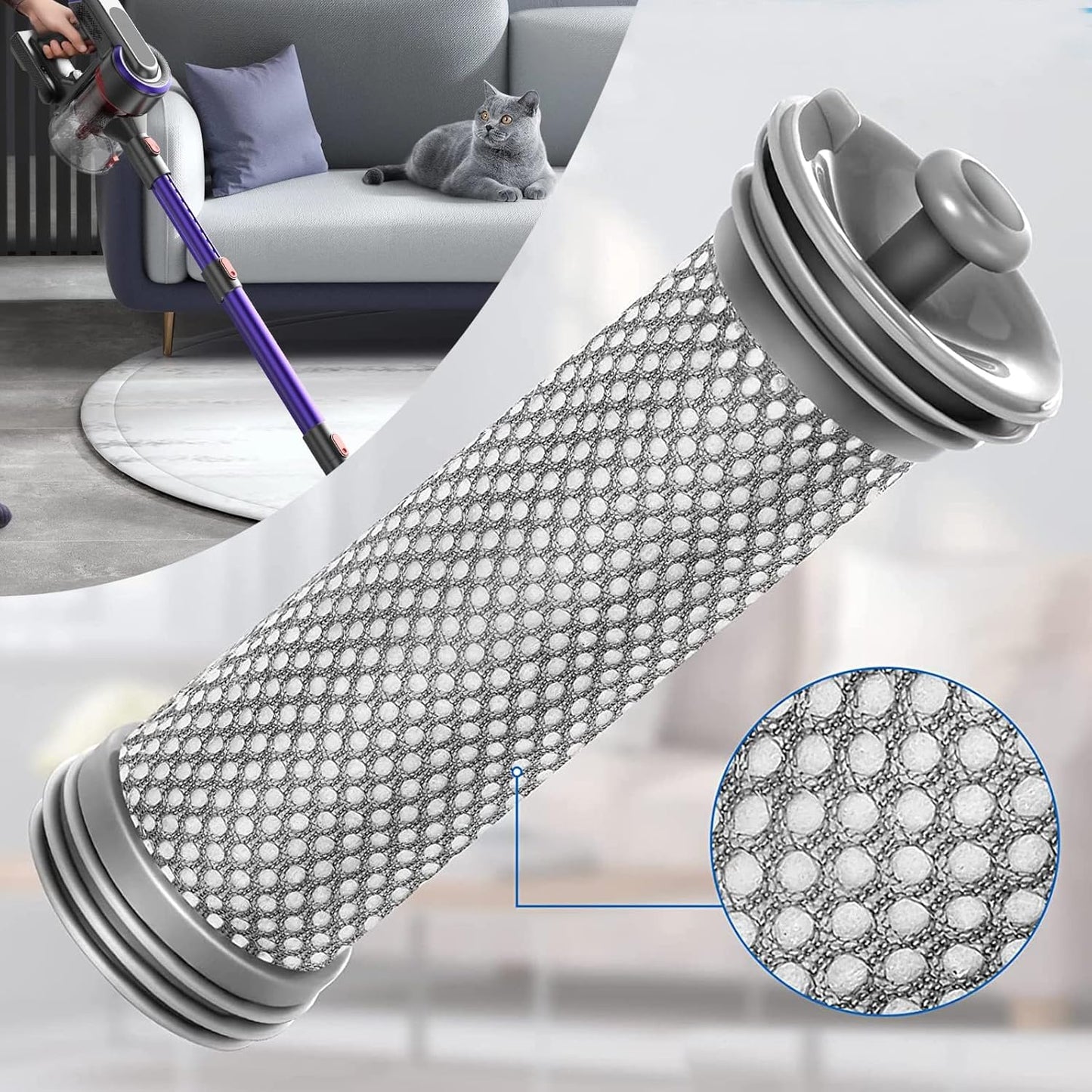 SaferCCTV Replacement Filter Compatible with Tineco A10 A11 Hero/Master Vacuum Cleaner 2 Pack Pre Filter with Roller