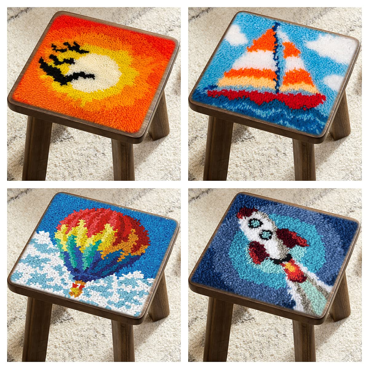 Generic Cartoon White Baseball Latch Hook Rug Kit for Beginner Kids Easy Little Mat with Printed Canvas DIY Hook Making Crochet Yarn Craft Tapestry for Decoration and Gift 12x12inch, As Main Picture