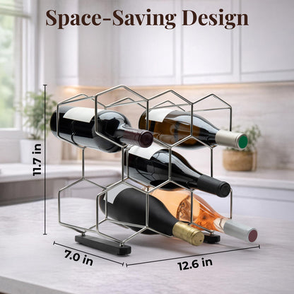 CASA VELUTI Countertop Wine Rack - 8-Bottle - Stainless Steel & Charcoal Oak - 3 Tier Tabletop Wine Holder Stand for Cabinet, Pantry - Freestanding - No Assembly Required
