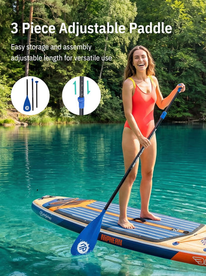 Niphean (Extra Large) Inflatable Paddle Board, SUP for 2+1 People/Family 500lbs Capacity Stand Up Paddle Board with SUP Accessories, StabilTrac Fin Non-Slip Paddleboard for Adults-Light Gray