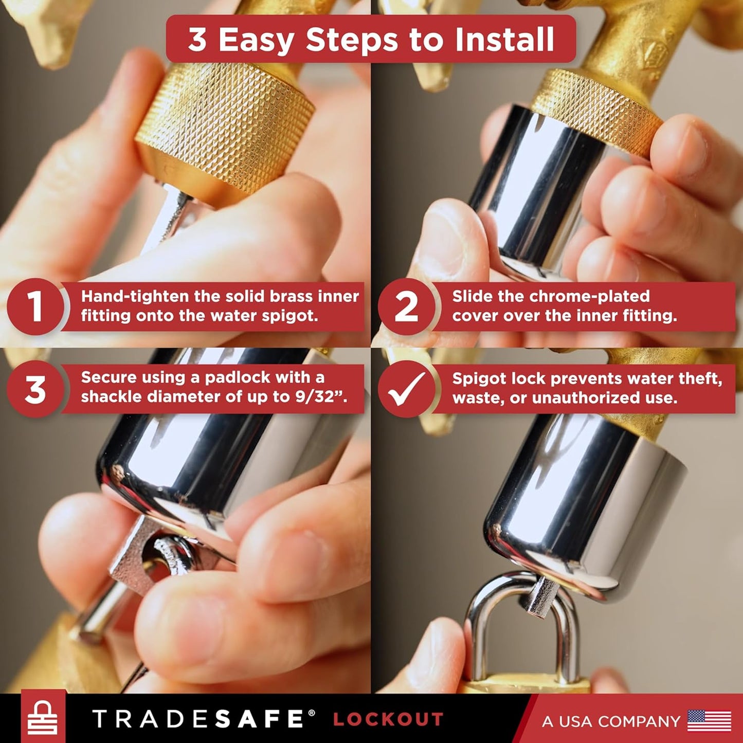 3/4-Inch 3 TRADESAFE Water Spigot Lock - Hose Bib Lock with Keyed Padlock, Fits Garden Hose Thread, Prevents Water