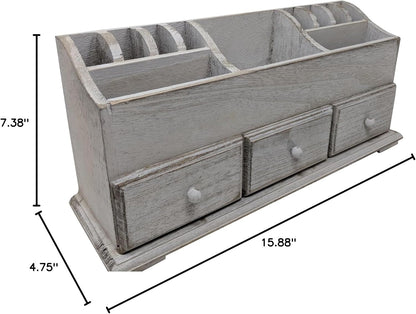 Gianna's Home Rustic Farmhouse Desk with 3 Drawer Wooden Vanity Makeup Beauty Jewelry Storage Organizer, Rustic White