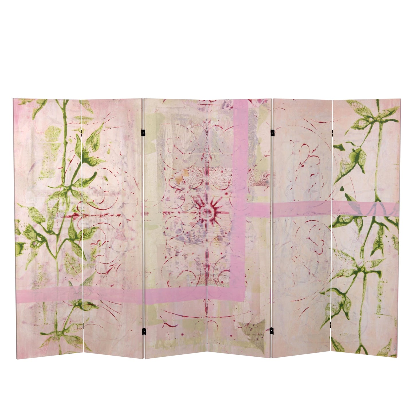 Oriental Furniture 5 1/4 ft. Pink Harmony Canvas Room Divider 6 Panel