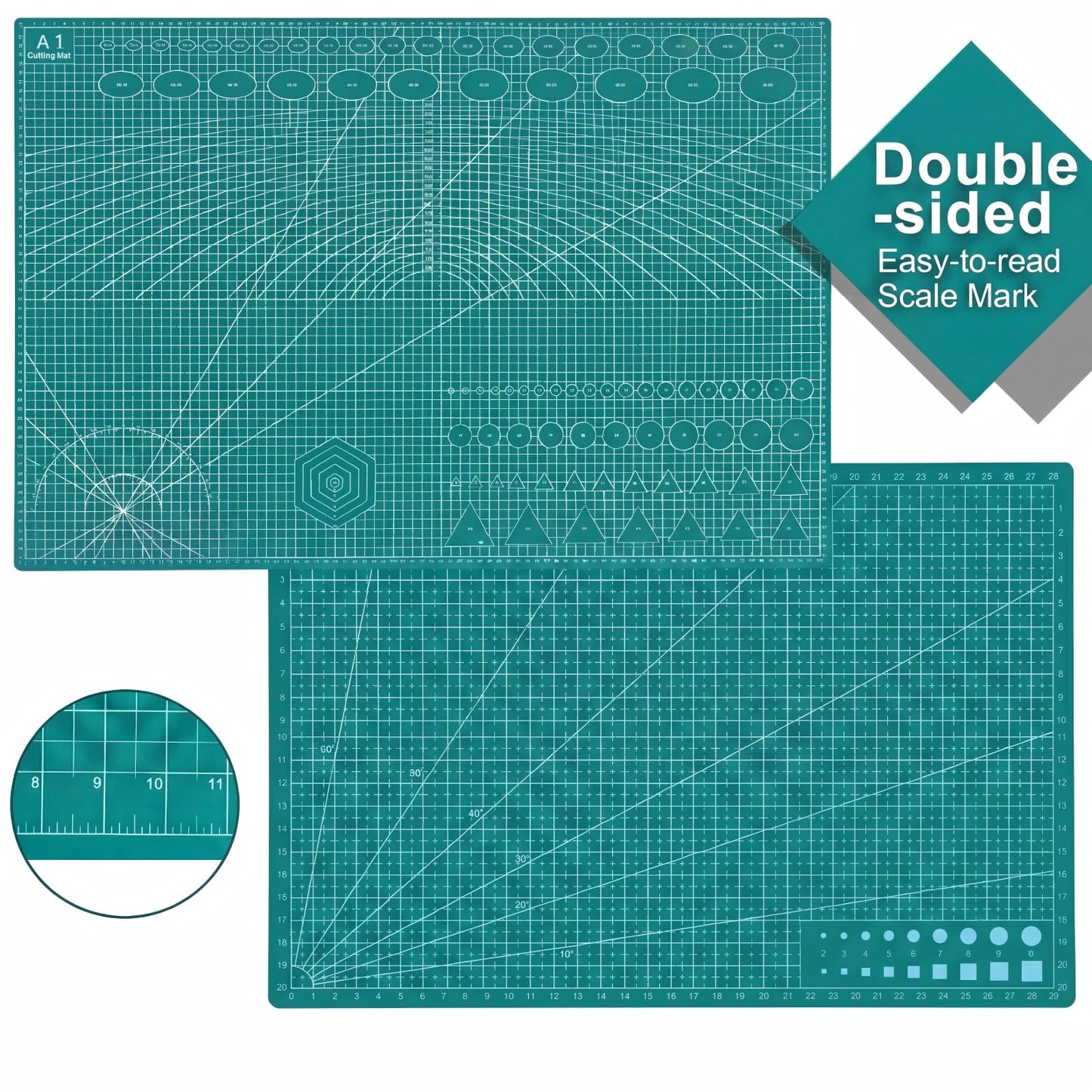 THMINS Self-Healing Sewing Mat, 12"18", 5-Ply Double-Sided Rotating Cutting Mat for Precision Sewing, Fabric Cutting, Crafts and Scrapbooking, A3, Green