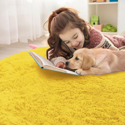 OLANLY Yellow Round Rug - Soft & Fluffy 3 ft Circle Area Rug for Bedroom, Living Room & Nursery Decor