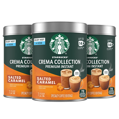 Starbucks Crema Collection Instant Coffee - Premium Salted Caramel Flavor | 100% Arabica Beans, 3 Tins (7.12 Oz Each)