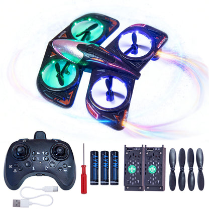 LIHBCAIYI Remote Control Airplane with Rolling Wheels,Fighter Jet Toys with Altitude Hold,LED Lights,360° Flip,Multi-Mode RC Plane Quadcopter Airplane Toy Gifts for Beginners (Orange)