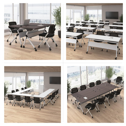 Bush Business Furniture Folding Training Table Set for 2, 60 inch, 2 Mesh Back Folding Chairs, Commercial-Grade Bundle for Office or Classroom, Envision Collection, Gray