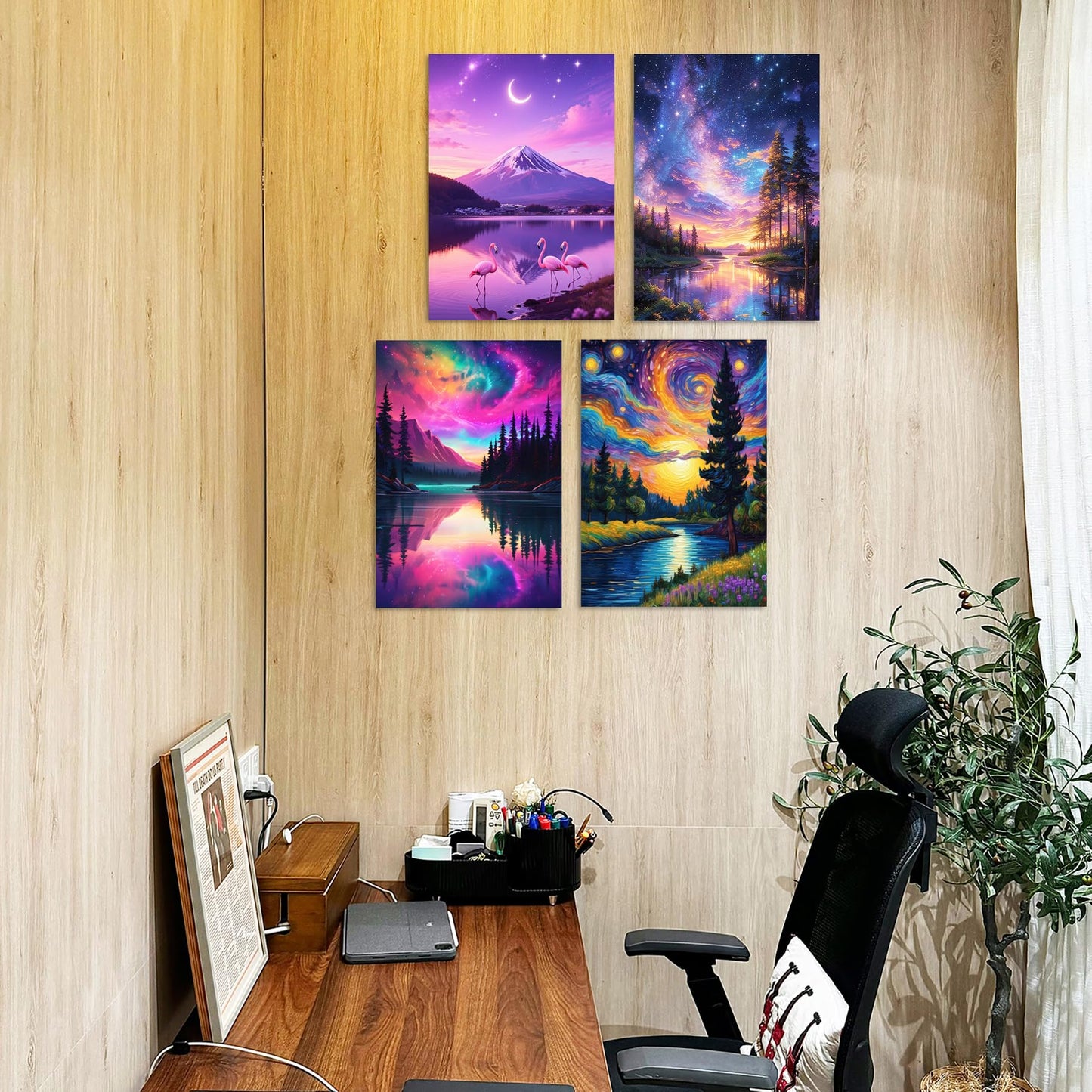 Lanzeyo Diamond Painting Kits for Adults Hand Crafts Diamond Art Kits for Beginners Starry Night Landscape Diamond Painting Diamond Dots Kits Gem Art Adult Crafts 4PCA Wall Art (StarryNight)