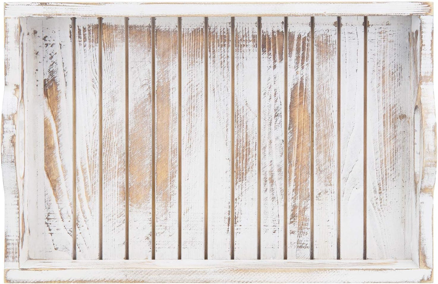 16 11 Inches MyGift Shabby Chic Whitewashed Wood Breakfast Serving Tray with Cutout Handles with Slatted Design