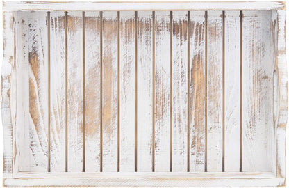 16 11 Inches MyGift Shabby Chic Whitewashed Wood Breakfast Serving Tray with Cutout Handles with Slatted Design