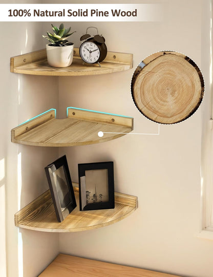 12x12 Inch Corner Shelves Wall Mount, Farmhouse Rustic Corner Floating Shelf with Cord Hole, Wooden Storage Organizer