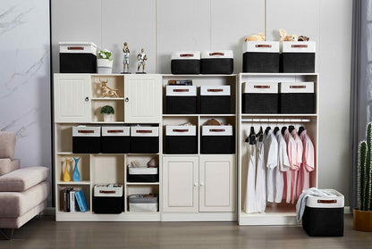 DECOMOMO Cubby Storage Bins, Fabric Storage Cubes for Kallax Shelves with Handles (Black and White, Kallax - 15"L X