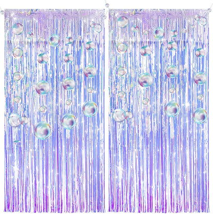 Skiennix Iridescent Party Streamers - Tinsel Foil Fringe Curtains with Colorful Bubble Garlands | Perfect for Ocean-Themed Celebrations