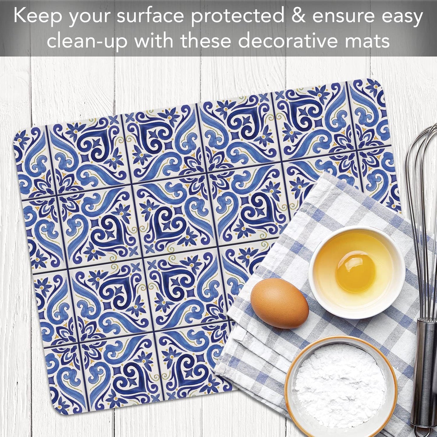Cut N' Funnel Shades of Blue Designer Flexible Plastic Cutting Board Mat, 15" x 11.5", Easy to Clean, Made in the USA