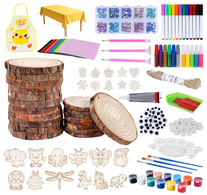 Timburst Unfinished Wood Slices Ornaments, 171pcs All-in-One Kids Painting Crafts, Glow in the Dark Wooden Craft Kit with Pre-Drilled Holes, Arts and Crafts for Girls Boys Ages 6+ Birthday Gift