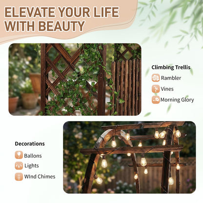 VINGLI Wooden Garden Arbor, Heavy Duty Outdoor Frame Trellis with Gate for Ceremony, Wood Trellis Garden Arch Pergola for Plant Climbing, Patio, Lawn, Wedding