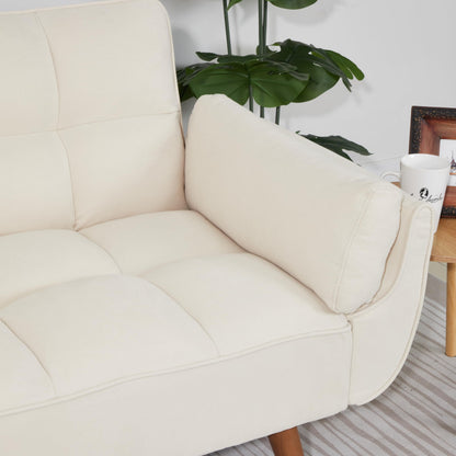 ERYE 75-Inch Upholstered Futon Sofabed for Bedroom Living Room, Modern Linen Tufted Convertible Futon Loveseat Sleeper Sofa Bed with Adjustable Backrest and Pillows