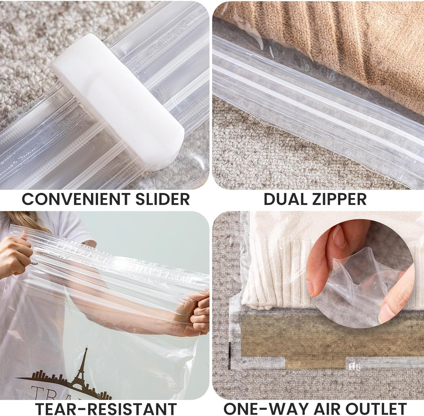 TAILI Travel Compression Bags 12 Pack, Clear Roll Up Space Saver Bags (6 Large, 6 Medium), Reusable Packing Bags for