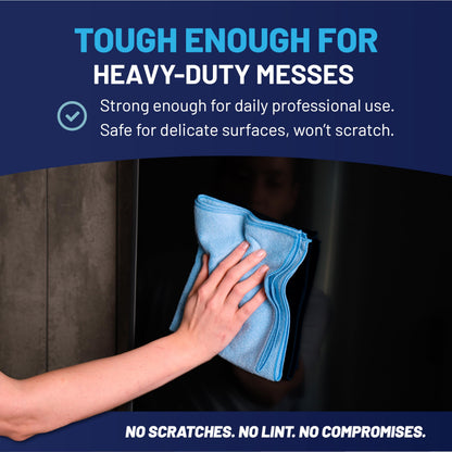 MW Pro Microfiber Cleaning Cloth | Blue | 12 Pack | 16” x 16” | All Purpose Microfiber Towels - Clean, Dust, Polish, Scrub, Absorbent