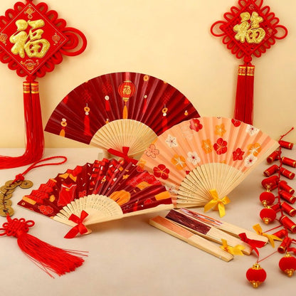 Roowest 36 Pcs Chinese New Year Paper Fans with Bamboo Handles - Asian Oriental 2026 Lunar New Year Decoration Folding Fans Bulk for Japanese Chinese Festival Wall Decor Party Favor Gifts